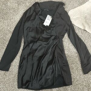 ZARA satin long sleeve wrap dress